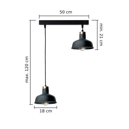 Luster na lanku HEBE 2xE27/60W/230V čierna