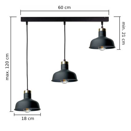 Luster na lanku HEBE 3xE27/60W/230V čierna