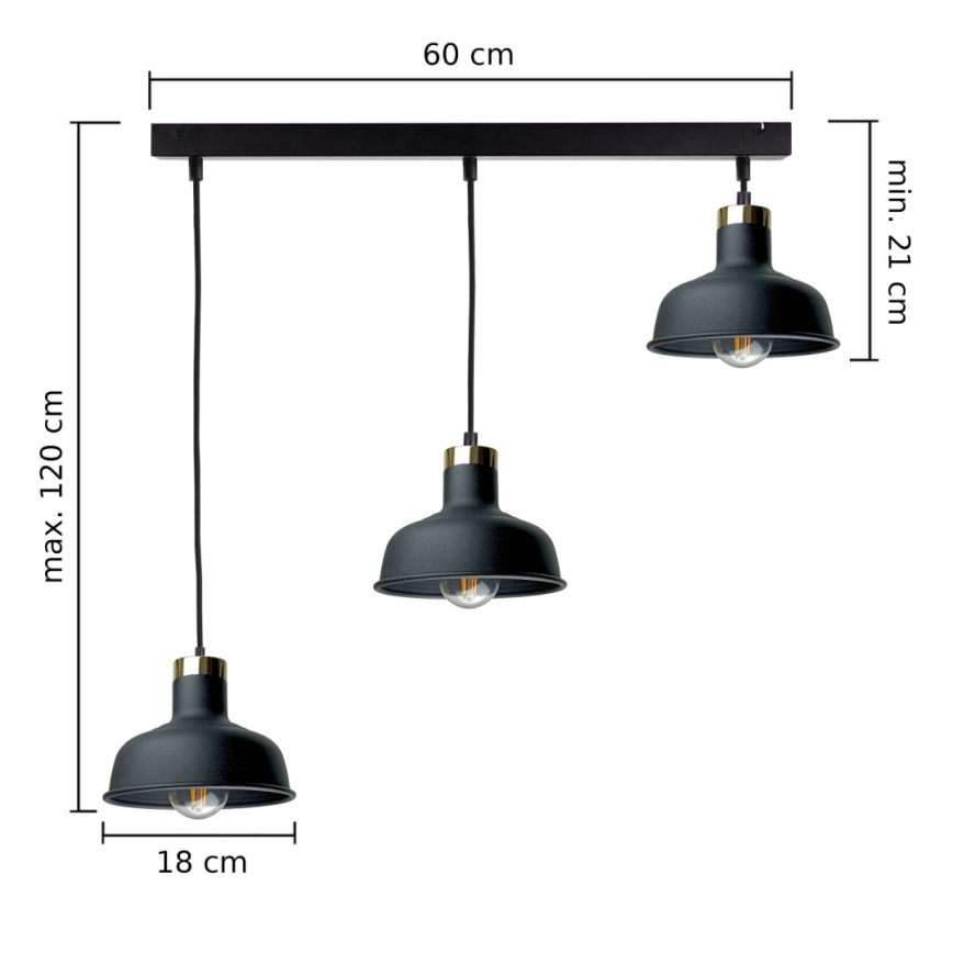 Luster na lanku HEBE 3xE27/60W/230V čierna