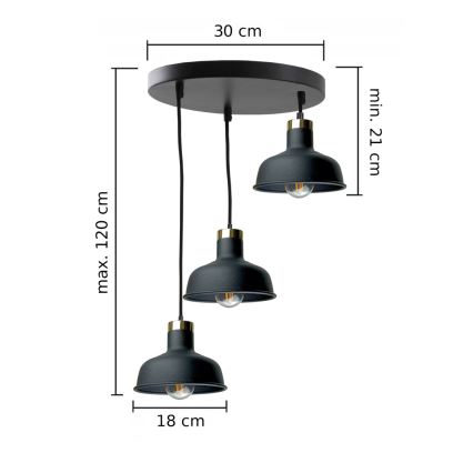 Luster na lanku HEBE 3xE27/60W/230V čierna
