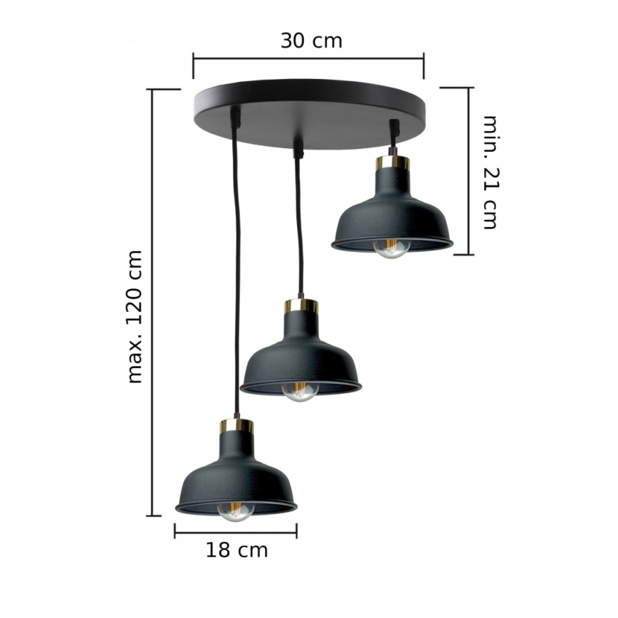 Luster na lanku HEBE 3xE27/60W/230V čierna