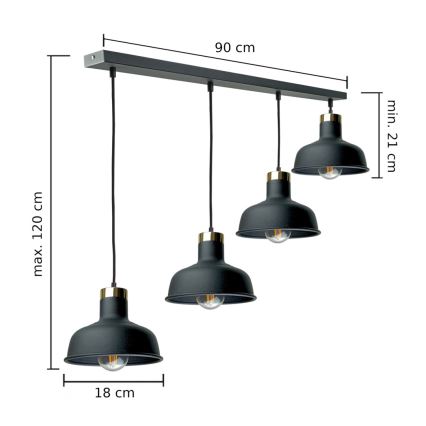 Luster na lanku HEBE 4xE27/60W/230V čierna
