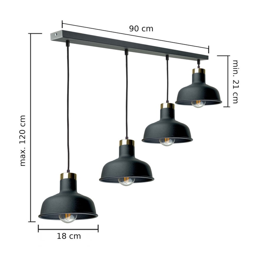 Luster na lanku HEBE 4xE27/60W/230V čierna