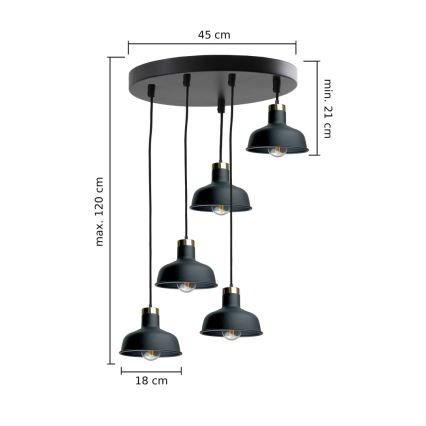 Luster na lanku HEBE 5xE27/60W/230V čierna