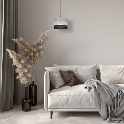 Luster na lanku HELEN 1xE27/15W/230V pr. 20 cm čierna/šedá/zlatá