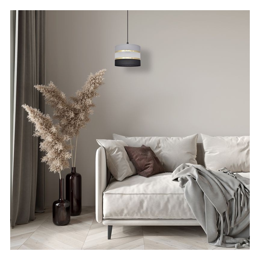 Luster na lanku HELEN 1xE27/15W/230V pr. 20 cm čierna/šedá/zlatá