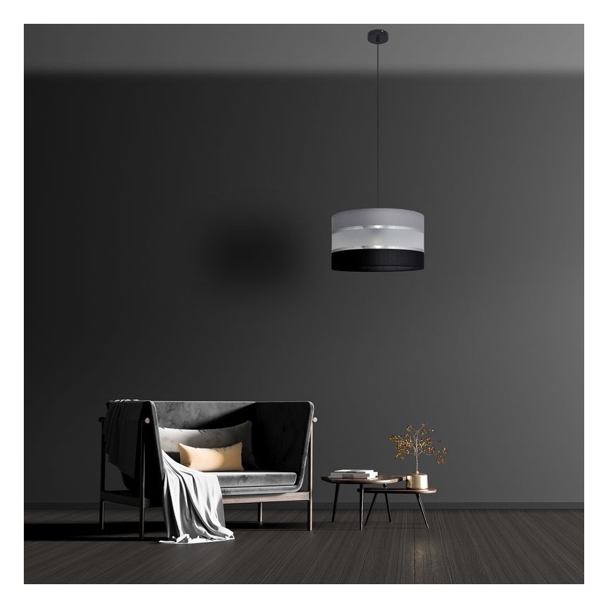 Luster na lanku HELEN 1xE27/15W/230V pr. 35 cm čierna/šedá/strieborná