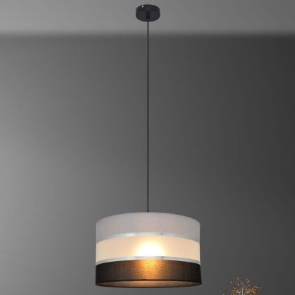 Luster na lanku HELEN 1xE27/15W/230V pr. 35 cm čierna/šedá/strieborná