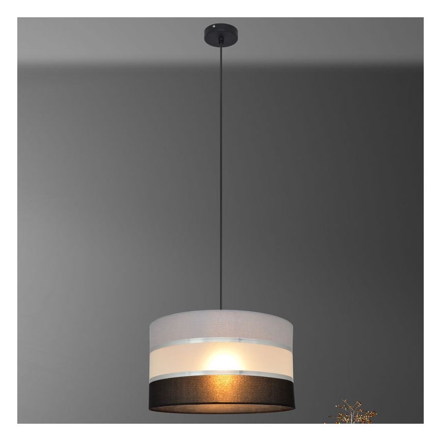 Luster na lanku HELEN 1xE27/15W/230V pr. 35 cm čierna/šedá/strieborná