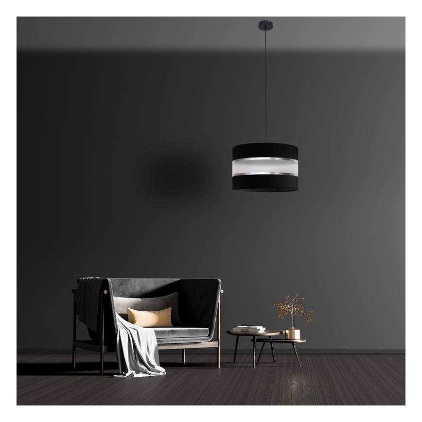 Luster na lanku HELEN 1xE27/15W/230V pr. 35 cm čierna/strieborná