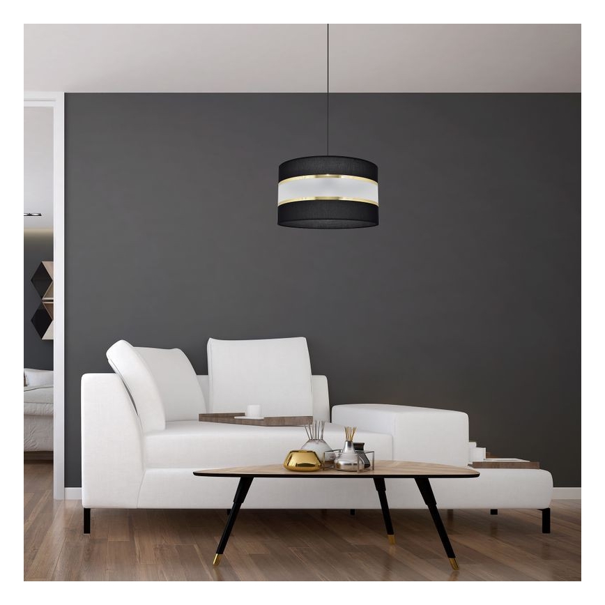 Luster na lanku HELEN 1xE27/15W/230V pr. 35 cm čierna/zlatá