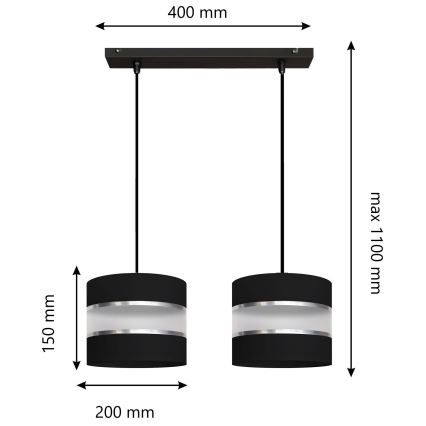 Luster na lanku HELEN 2xE27/15W/230V čierna