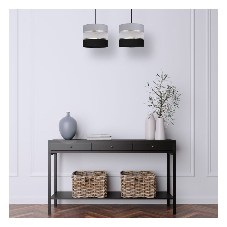 Luster na lanku HELEN 2xE27/15W/230V čierna/šedá/strieborná