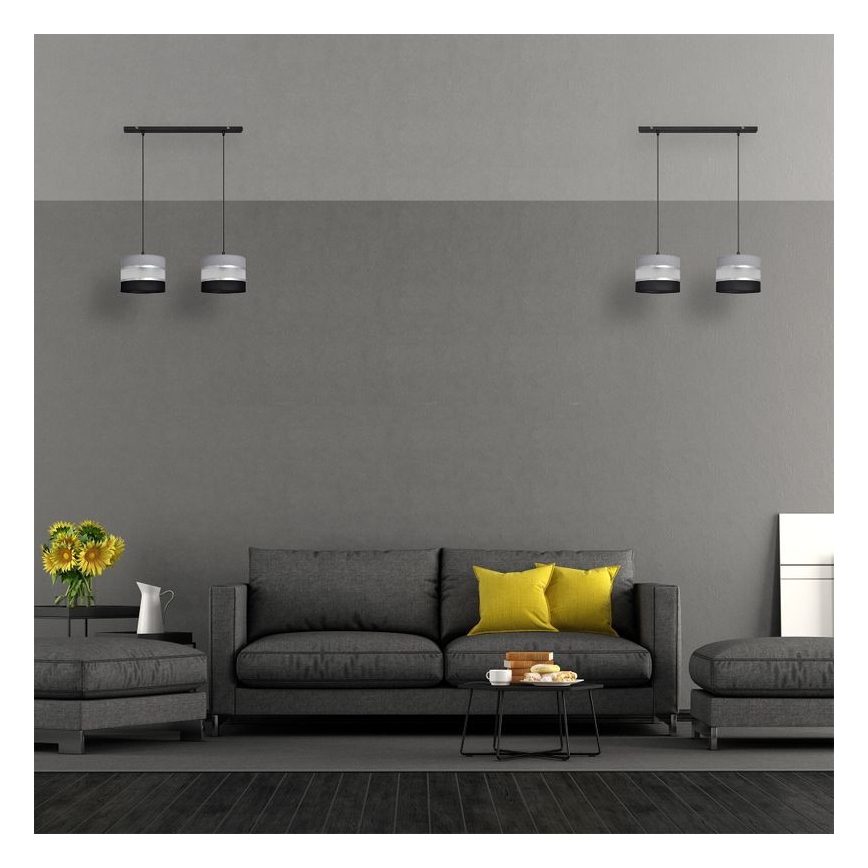 Luster na lanku HELEN 2xE27/15W/230V čierna/šedá/strieborná