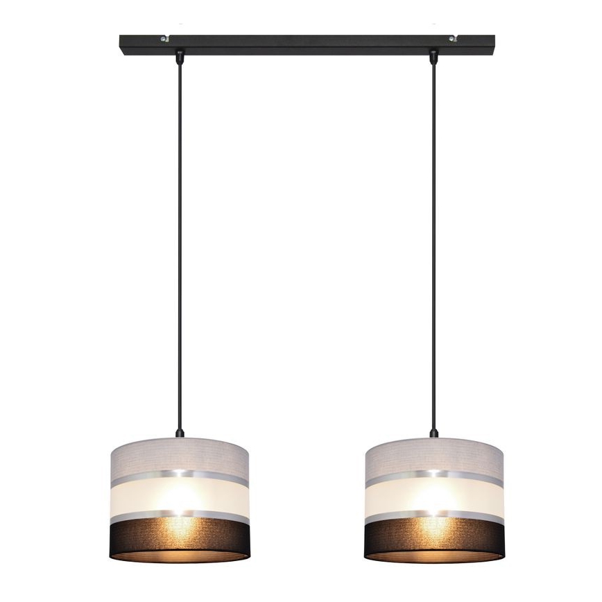 Luster na lanku HELEN 2xE27/15W/230V čierna/šedá/strieborná