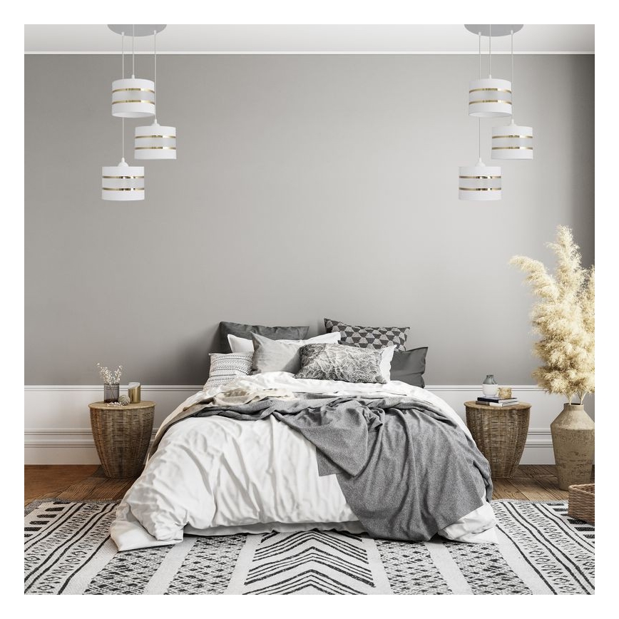 Luster na lanku HELEN 3xE27/15W/230V biela/zlatá