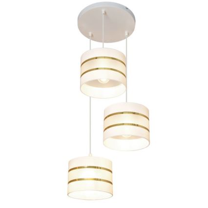 Luster na lanku HELEN 3xE27/15W/230V biela/zlatá