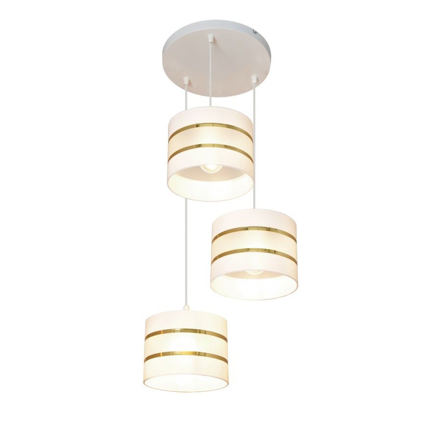 Luster na lanku HELEN 3xE27/15W/230V biela/zlatá