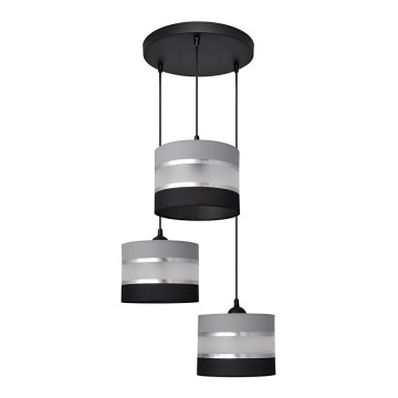 Luster na lanku HELEN 3xE27/15W/230V čierna/šedá/strieborná