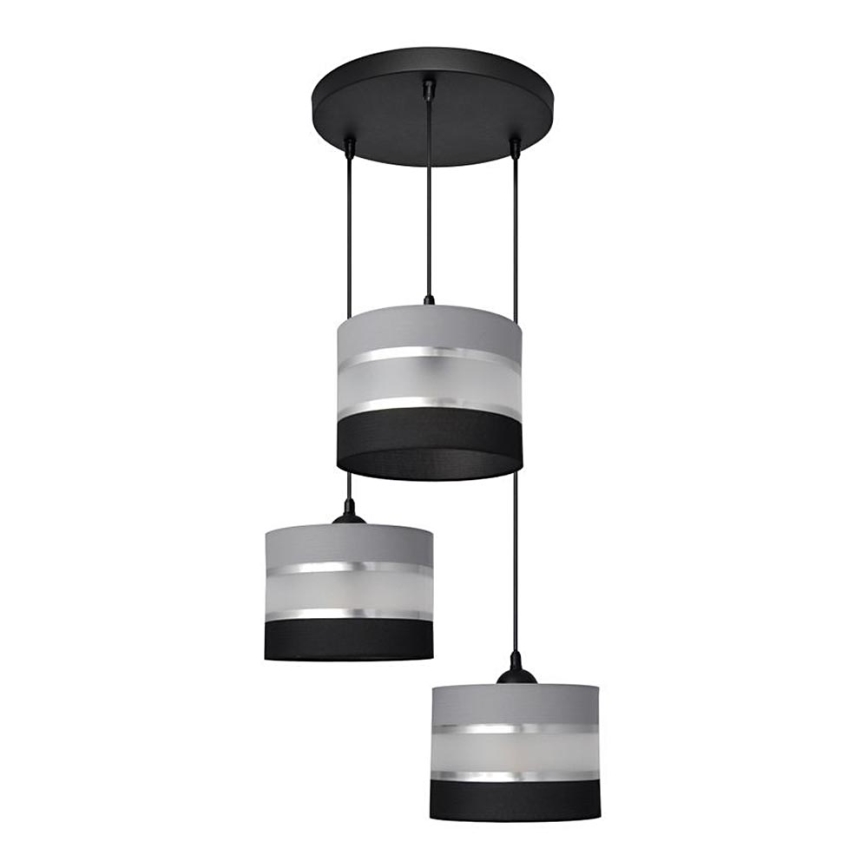 Luster na lanku HELEN 3xE27/15W/230V čierna/šedá/strieborná