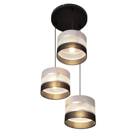 Luster na lanku HELEN 3xE27/15W/230V čierna/šedá/strieborná