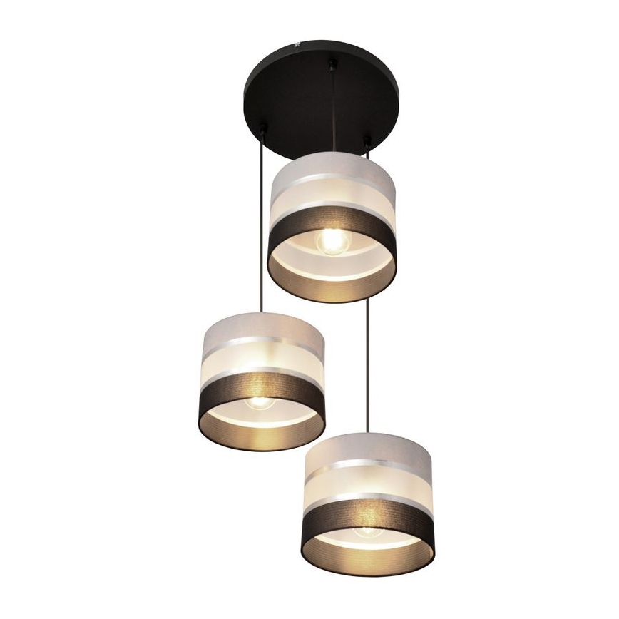 Luster na lanku HELEN 3xE27/15W/230V čierna/šedá/strieborná