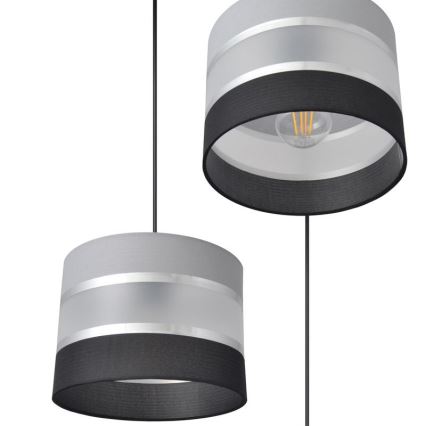 Luster na lanku HELEN 3xE27/15W/230V čierna/šedá/strieborná