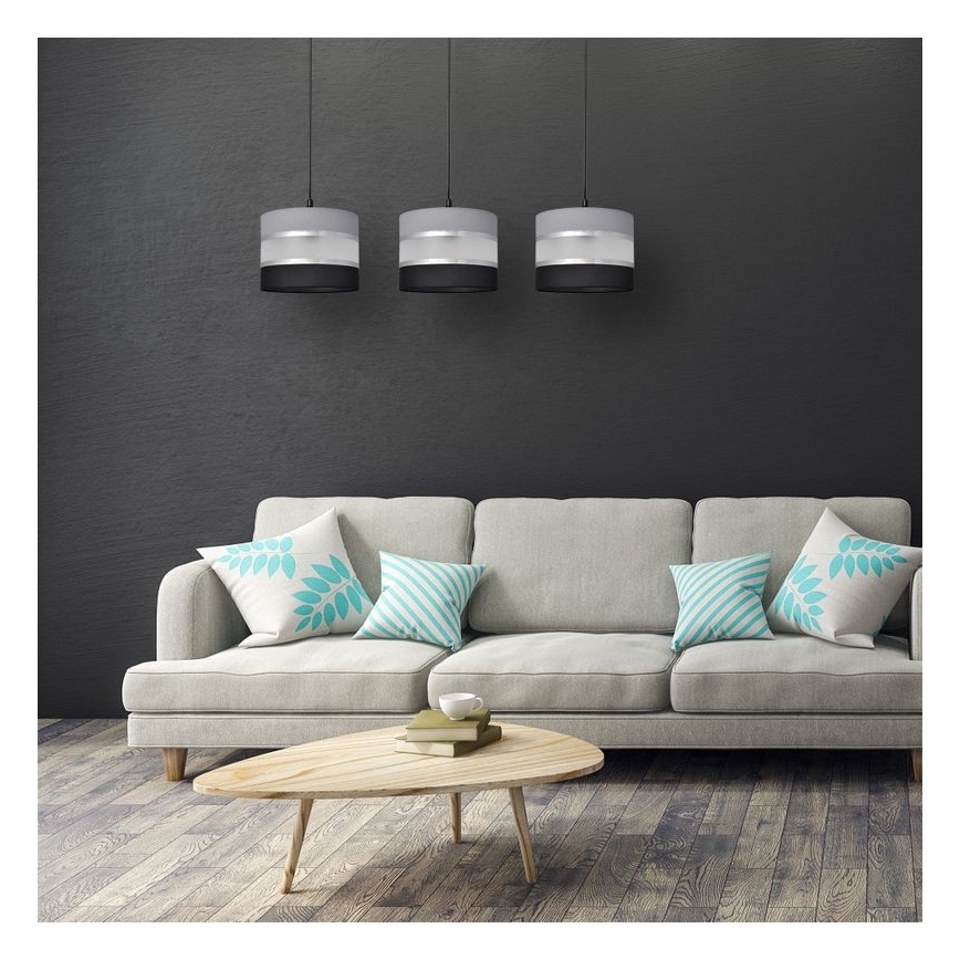 Luster na lanku HELEN 3xE27/15W/230V čierna/šedá/strieborná