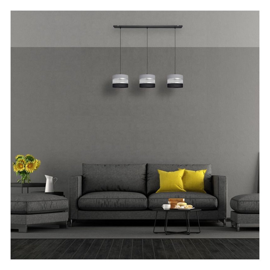 Luster na lanku HELEN 3xE27/15W/230V čierna/šedá/strieborná