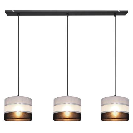 Luster na lanku HELEN 3xE27/15W/230V čierna/šedá/strieborná