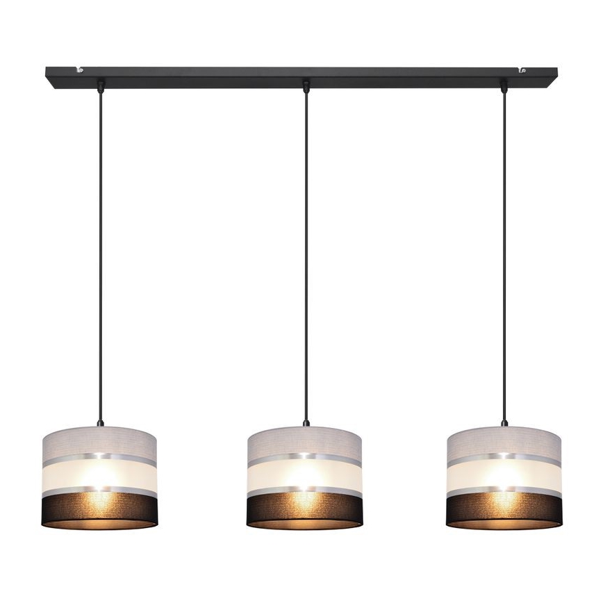 Luster na lanku HELEN 3xE27/15W/230V čierna/šedá/strieborná