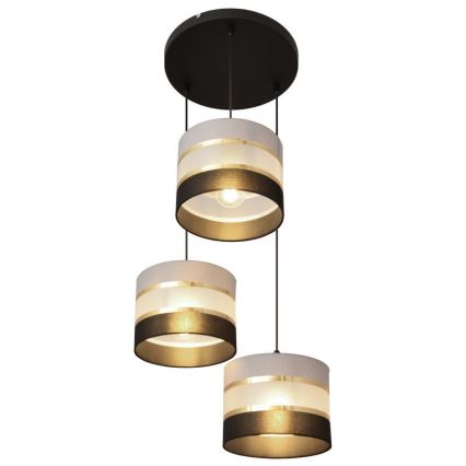 Luster na lanku HELEN 3xE27/15W/230V čierna/šedá/zlatá