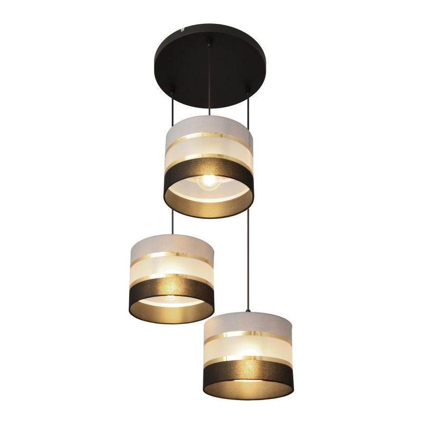 Luster na lanku HELEN 3xE27/15W/230V čierna/šedá/zlatá