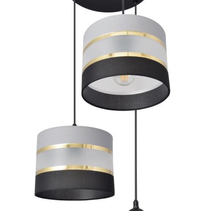 Luster na lanku HELEN 3xE27/15W/230V čierna/šedá/zlatá
