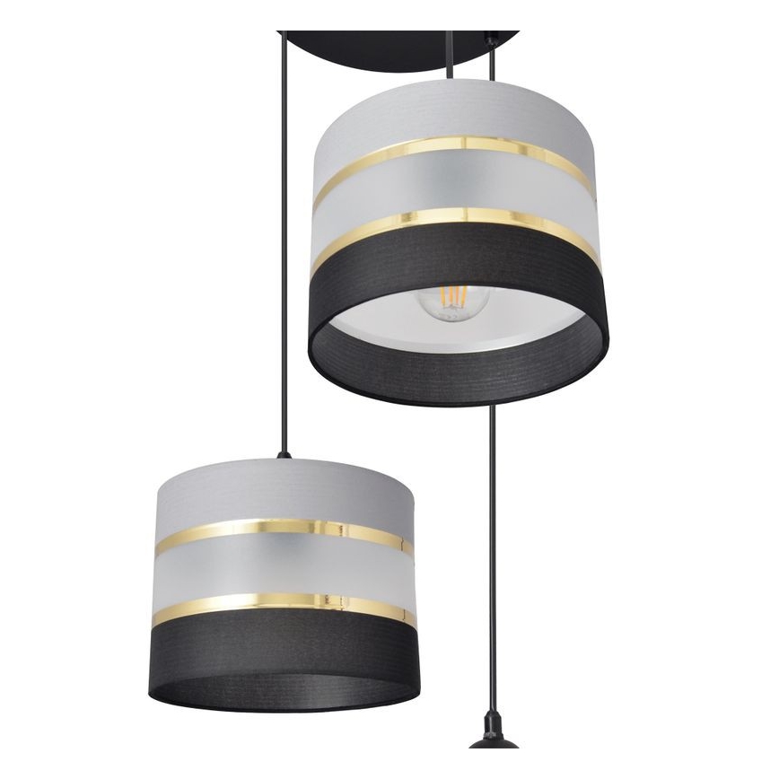Luster na lanku HELEN 3xE27/15W/230V čierna/šedá/zlatá