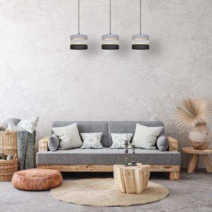 Luster na lanku HELEN 3xE27/15W/230V čierna/šedá/zlatá