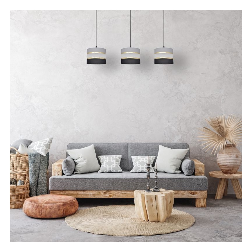 Luster na lanku HELEN 3xE27/15W/230V čierna/šedá/zlatá