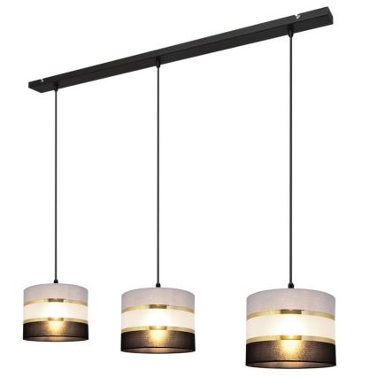 Luster na lanku HELEN 3xE27/15W/230V čierna/šedá/zlatá