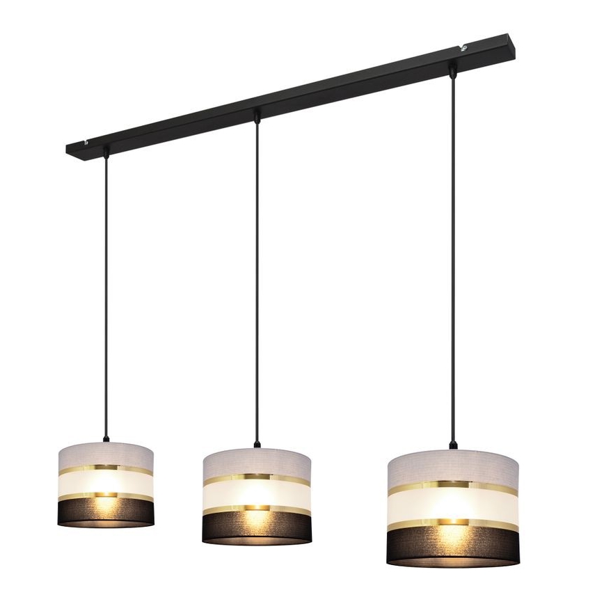Luster na lanku HELEN 3xE27/15W/230V čierna/šedá/zlatá