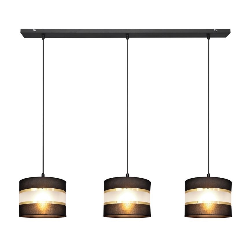 Luster na lanku HELEN 3xE27/15W/230V čierna/zlatá