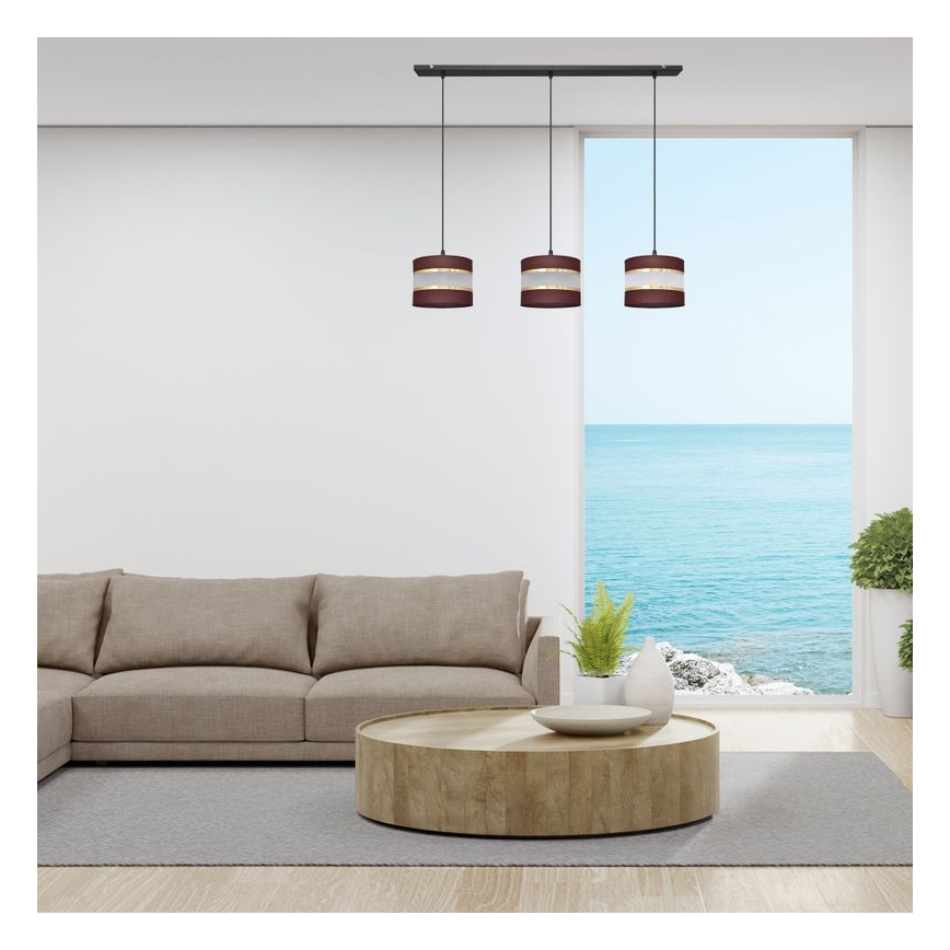 Luster na lanku HELEN 3xE27/15W/230V hnedá/čierna/zlatá