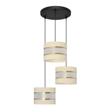 Luster na lanku HELEN 3xE27/15W/230V krémová/čierna/zlatá