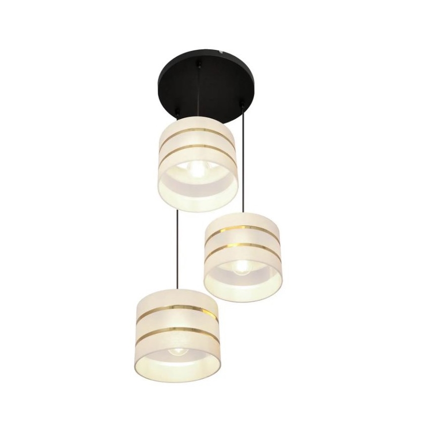 Luster na lanku HELEN 3xE27/15W/230V krémová/čierna/zlatá