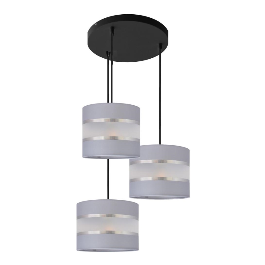Luster na lanku HELEN 3xE27/15W/230V šedá/čierna