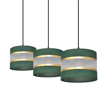 Luster na lanku HELEN 3xE27/15W/230V zelená/zlatá