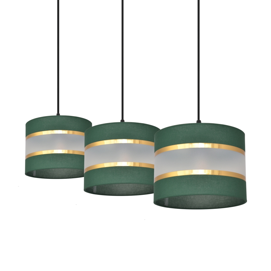 Luster na lanku HELEN 3xE27/15W/230V zelená/zlatá