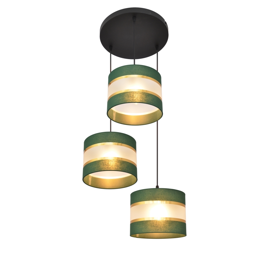 Luster na lanku HELEN 3xE27/15W/230V zelená/zlatá