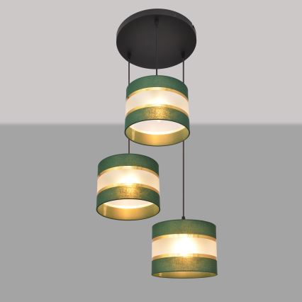 Luster na lanku HELEN 3xE27/15W/230V zelená/zlatá