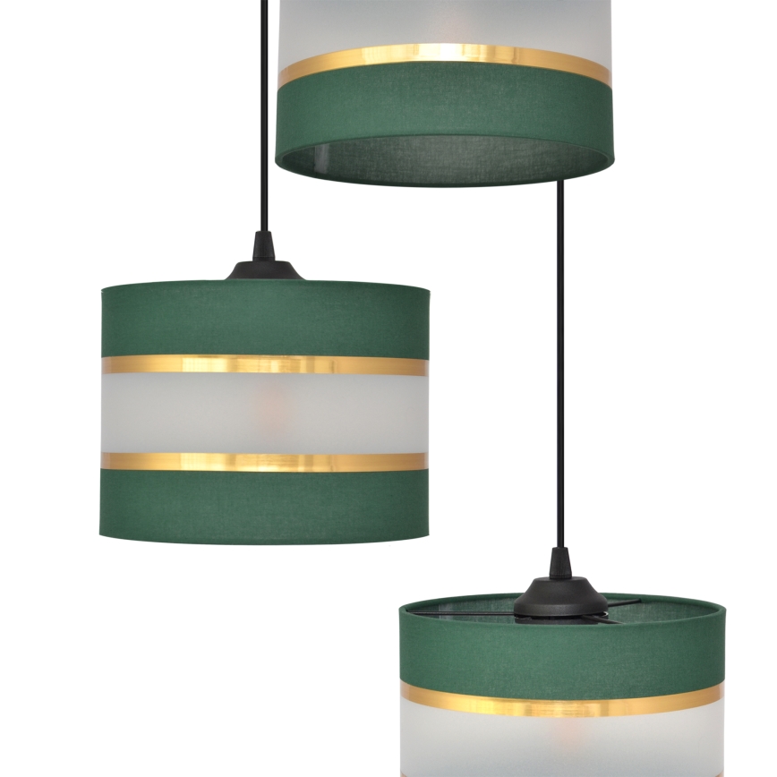 Luster na lanku HELEN 3xE27/15W/230V zelená/zlatá