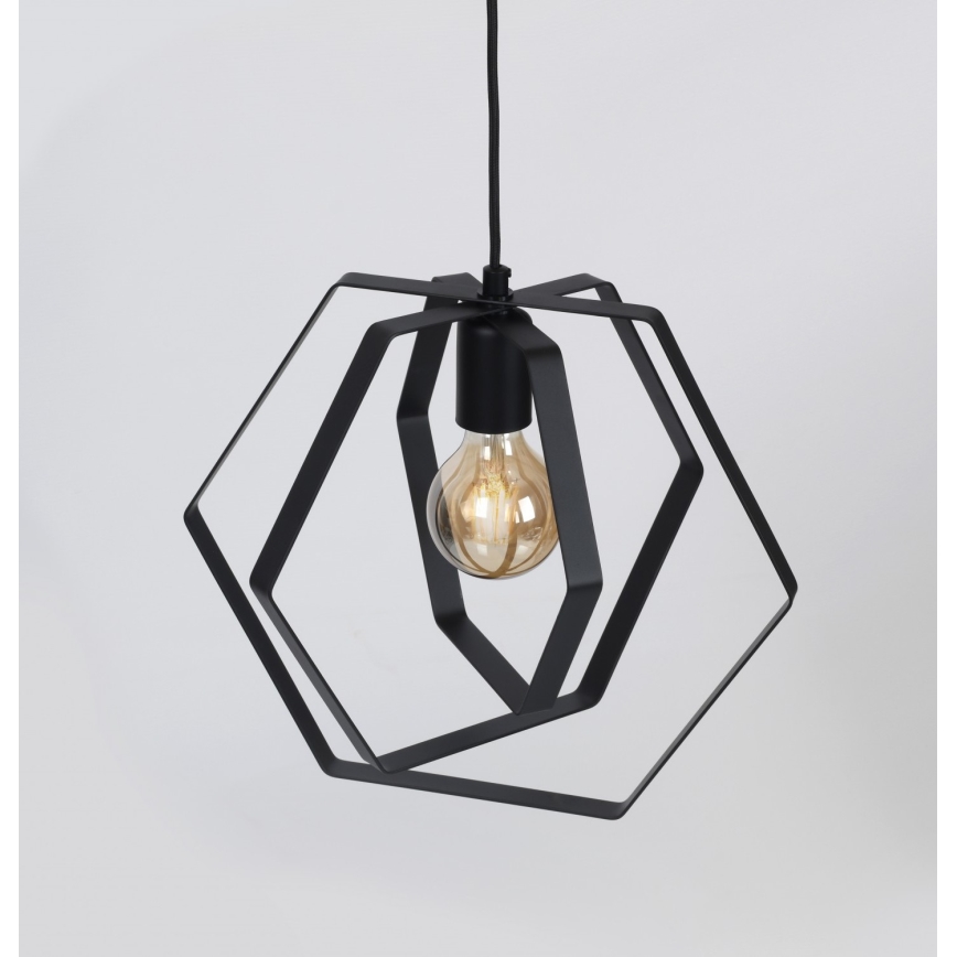 Luster na lanku HEXAGON 3xE27/60W/230V čierna guľatý